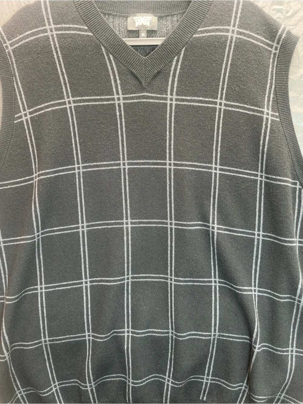 PXG Parsons Xtreme Golf Sweater Vest Mens 3XL Black Plaid Silk Cashmere Blend